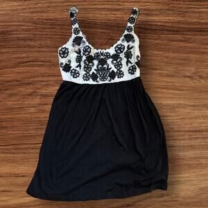 Anthropologie Feather Bone Black Floral Embroidered Mini Dress